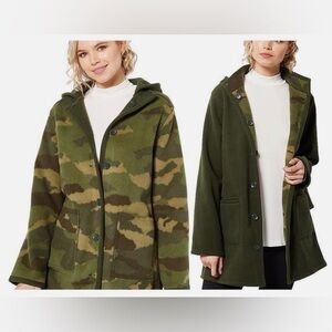 Susan Graver Women's Weekend Reversible Polar Fleece Coat Olive/Camo
